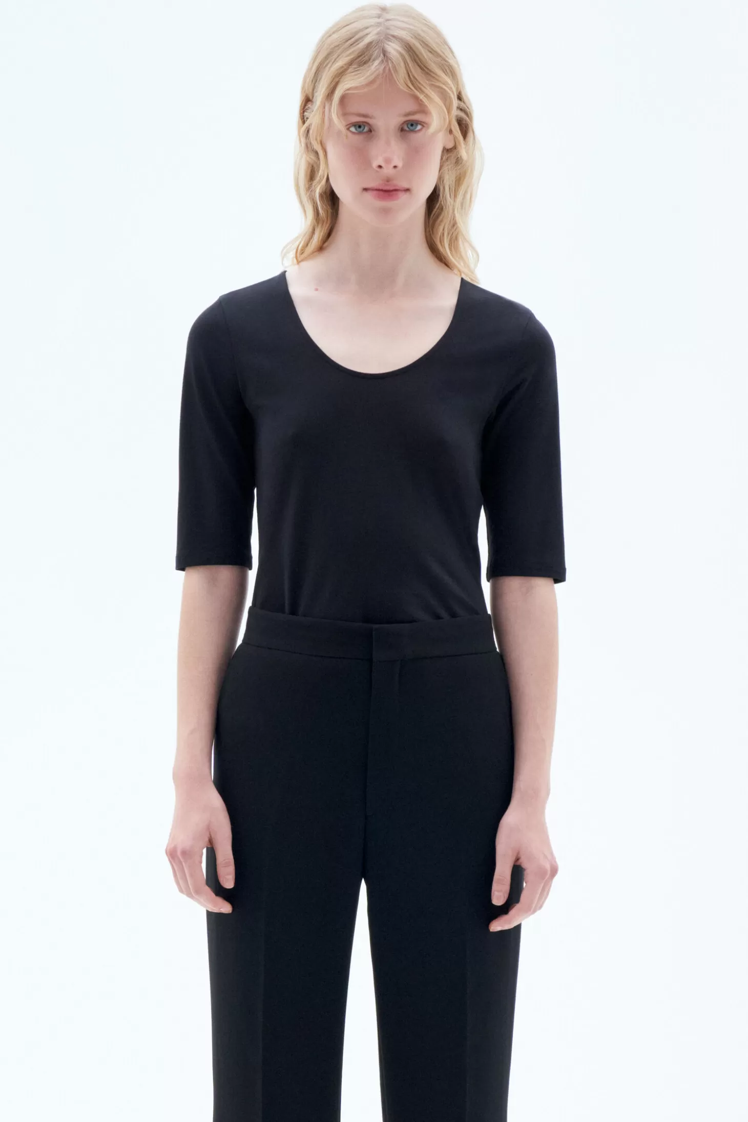 Filippa K Cotton Stretch Scoop Neck Top-Woman Tops