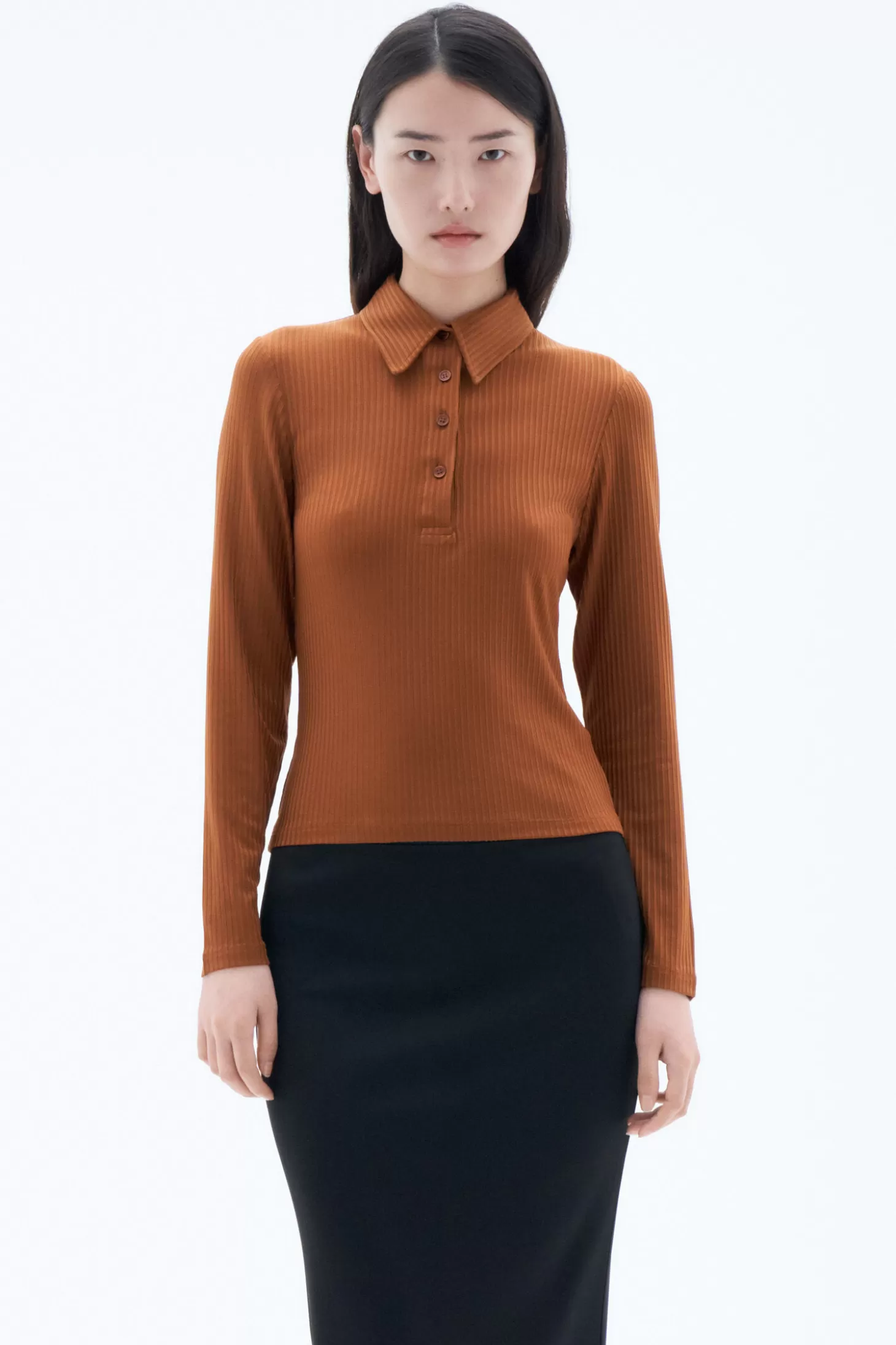 Filippa K Shiny Rib Button Polo-Woman Tops